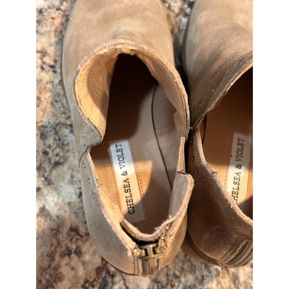 Chelsea & Violet CV-KERRI Beige Leather Ankle Bootie Studded Zip Almond 8 - Picture 4 of 6